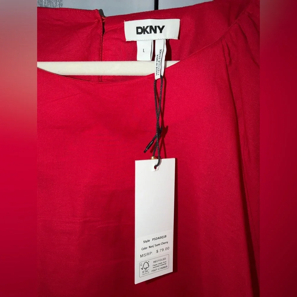 DKNY Red Puff Sleeve Blouse Size L | Balloon Sleeve Top | Statement Top - Picture 4 of 7